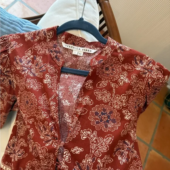 New Veronica Beard Swedie Red rust Floral Cotton Border Print Midi Dress paisley - Picture 11 of 15